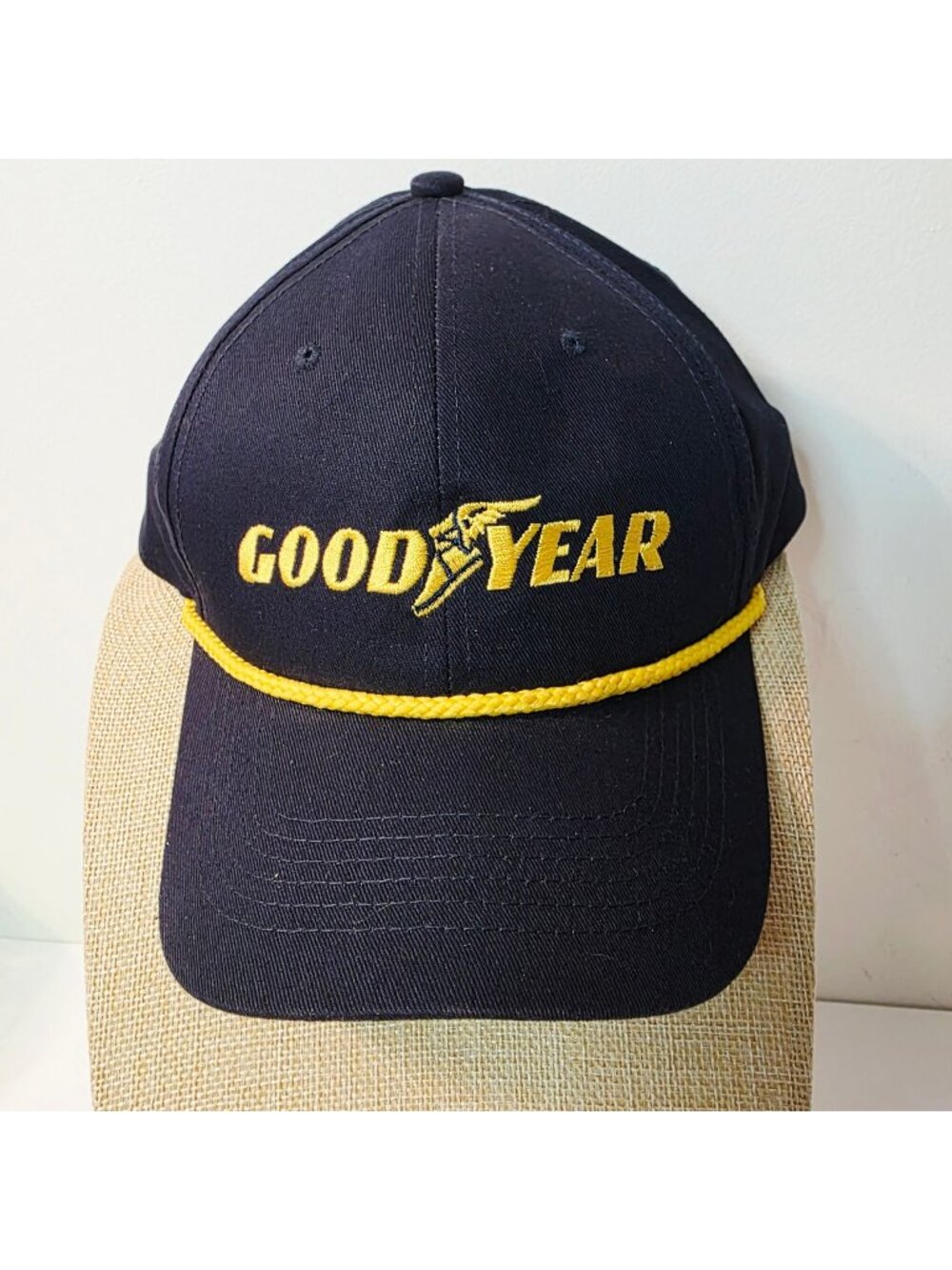 Vtg 80's Goodyear K Products Black Snapback Trucker Hat Embroidery Rope Trim